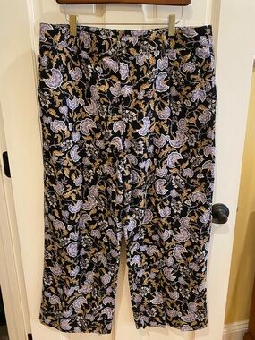 Black velvet corduroy pants w/ floral print